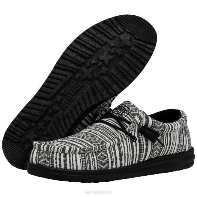 Men Black Gravel Hey Dude Wally Serape Shoes H6P6436