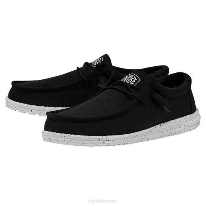 Men Black Hey Dude Wally Slub Canvas Shoes H6P6416