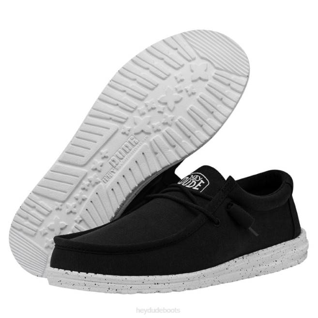 Men Black Hey Dude Wally Slub Canvas Shoes H6P6416