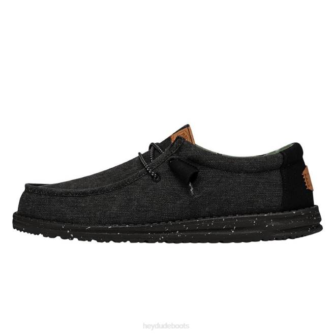 Men Black Hey Dude Wally Washed Canvas Shoes H6P6299