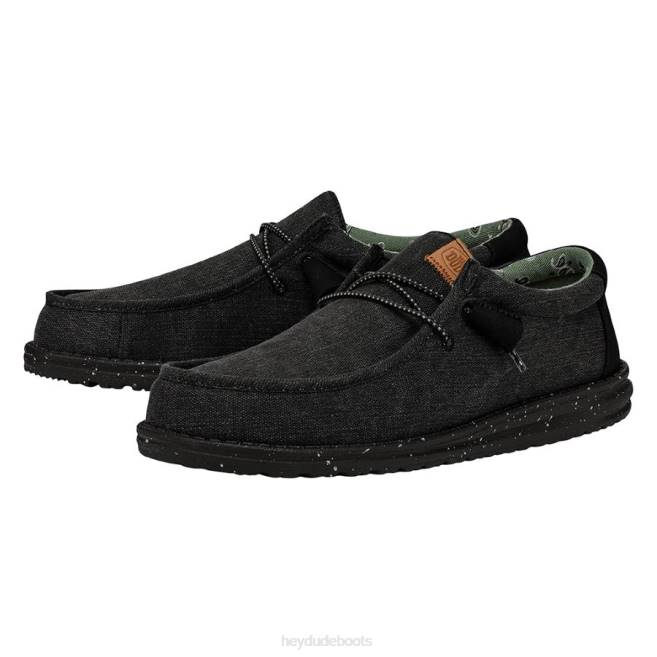 Men Black Hey Dude Wally Washed Canvas Shoes H6P6299