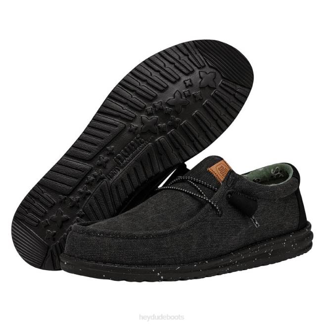 Men Black Hey Dude Wally Washed Canvas Shoes H6P6299