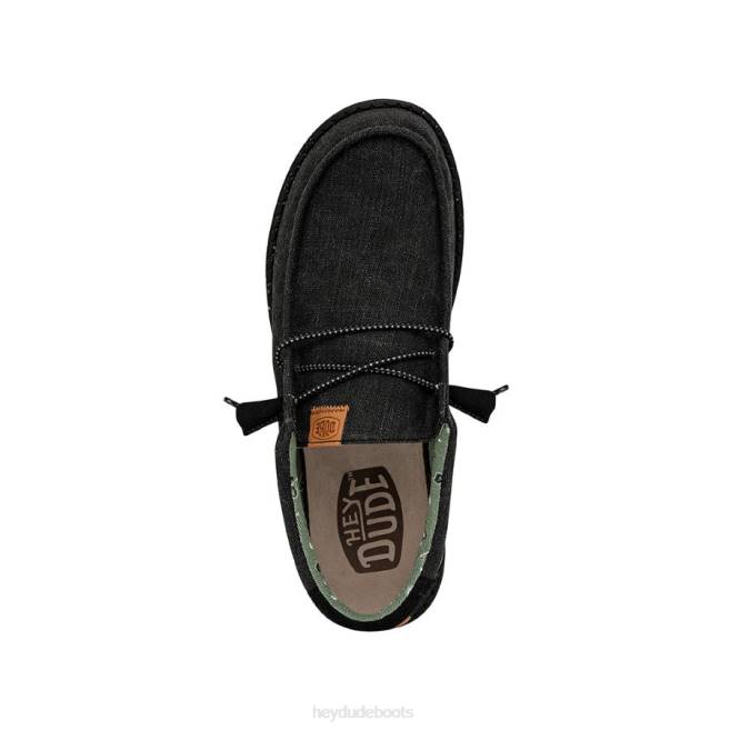 Men Black Hey Dude Wally Washed Canvas Shoes H6P6299