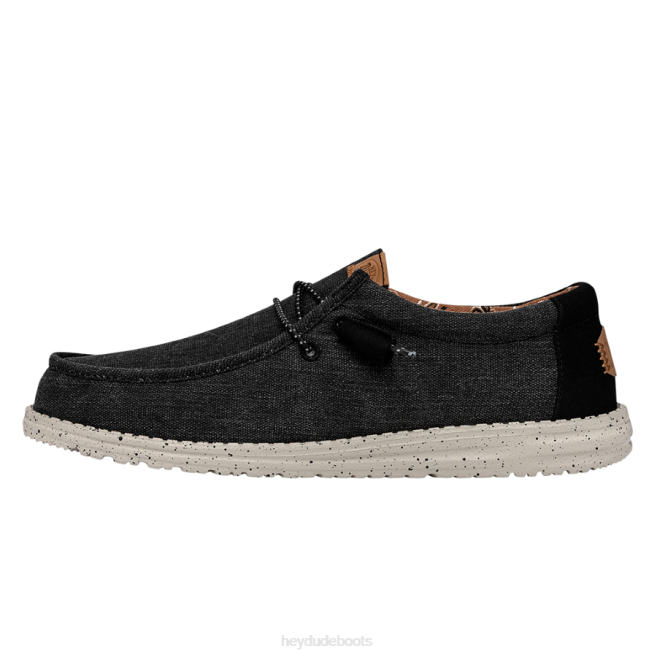 Men Black Hey Dude Wally Washed Canvas Shoes H6P6300