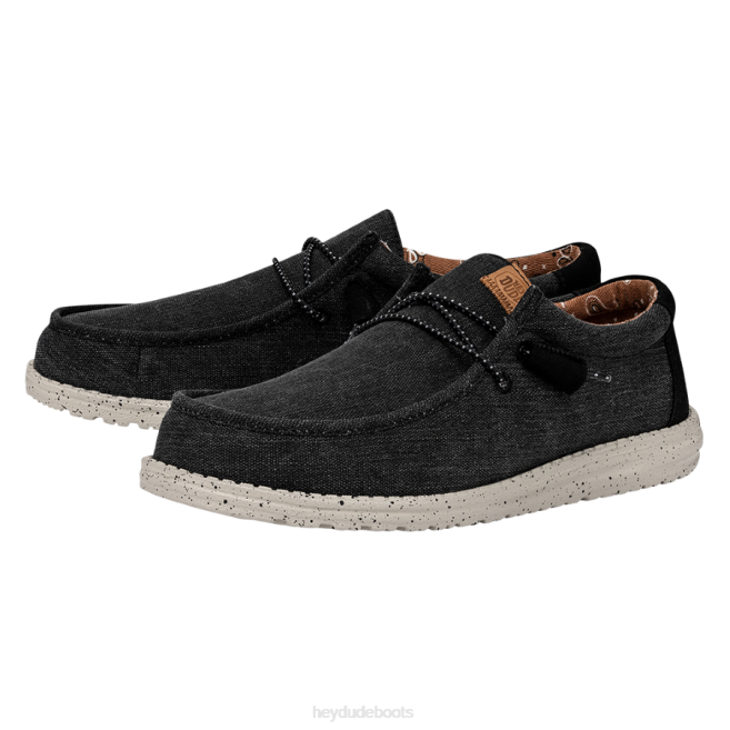 Men Black Hey Dude Wally Washed Canvas Shoes H6P6300