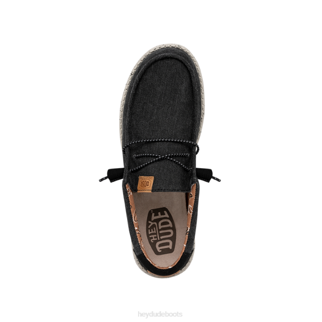 Men Black Hey Dude Wally Washed Canvas Shoes H6P6300