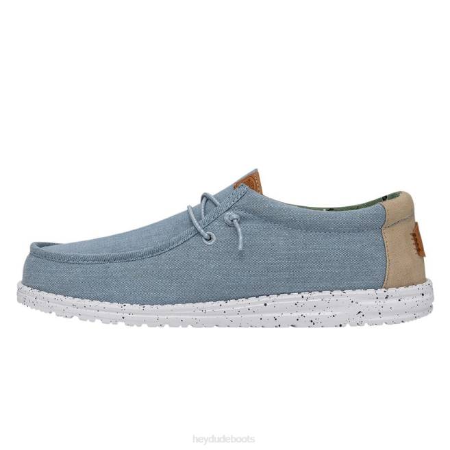 Men Blue Hey Dude Wally Washed Canvas Shoes H6P6303