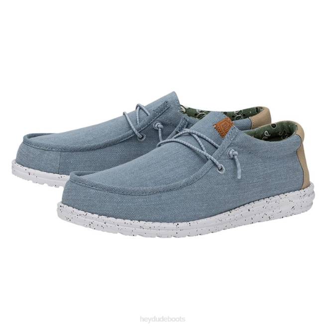 Men Blue Hey Dude Wally Washed Canvas Shoes H6P6303