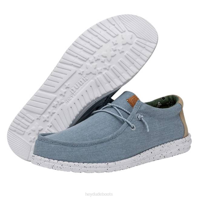 Men Blue Hey Dude Wally Washed Canvas Shoes H6P6303