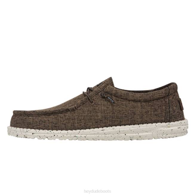 Men Dark Brown Hey Dude Wally Linen Shoes H6P6469