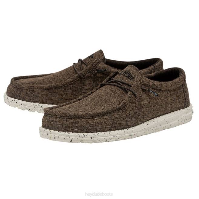 Men Dark Brown Hey Dude Wally Linen Shoes H6P6469