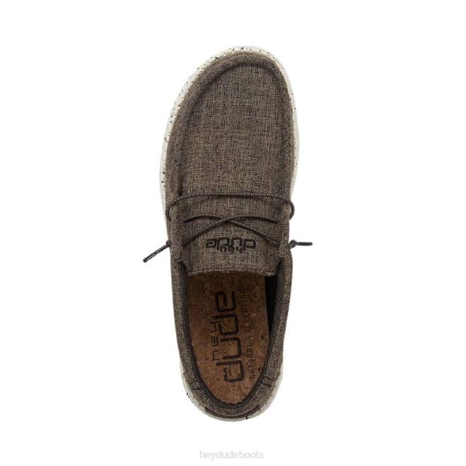 Men Dark Brown Hey Dude Wally Linen Shoes H6P6469