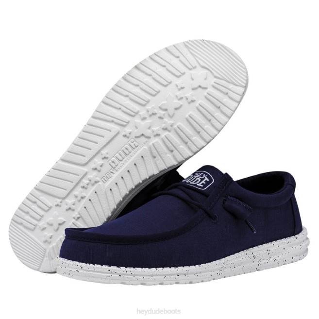 Men Navy Hey Dude Wally Slub Canvas Shoes H6P6420