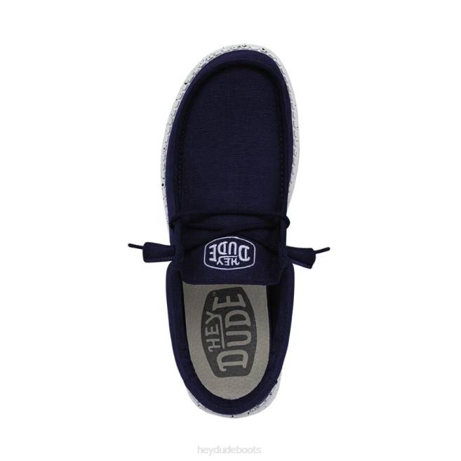 Men Navy Hey Dude Wally Slub Canvas Shoes H6P6420