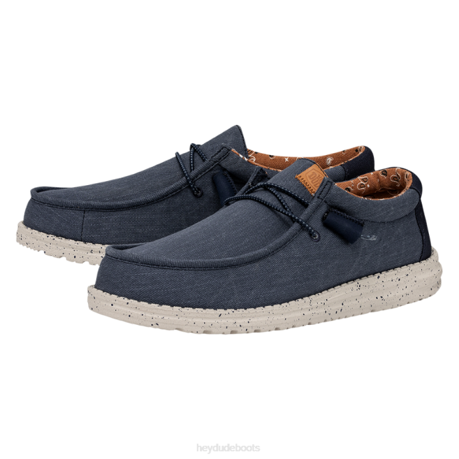 Men Navy Hey Dude Wally Washed Canvas Shoes H6P6301