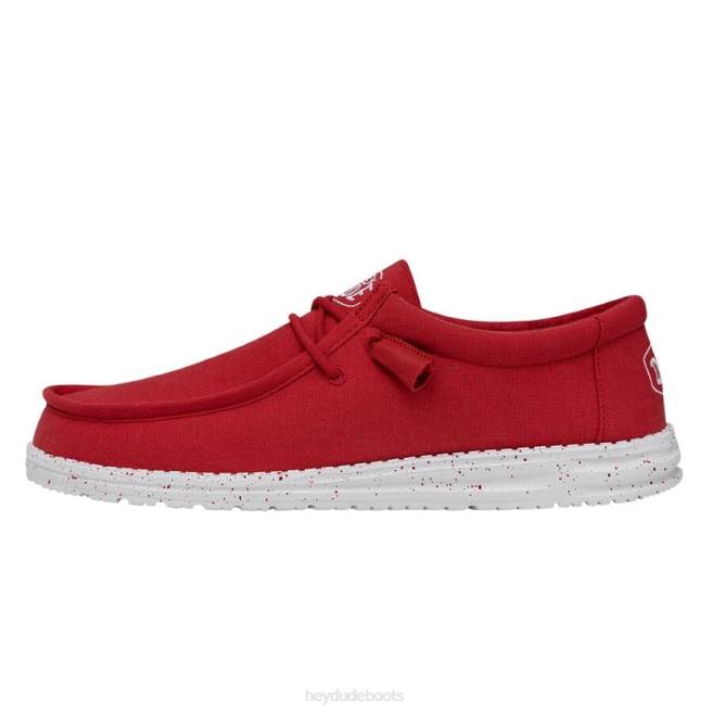 Men Red Hey Dude Wally Slub Canvas Shoes H6P6418