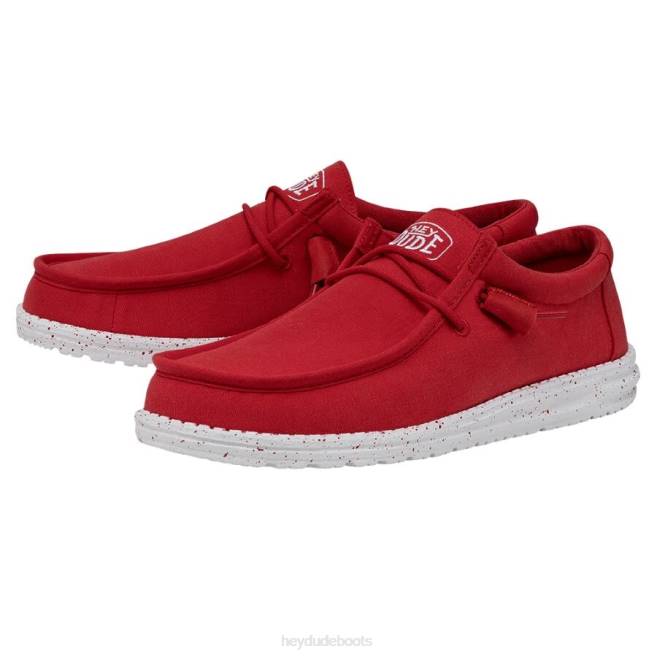 Men Red Hey Dude Wally Slub Canvas Shoes H6P6418