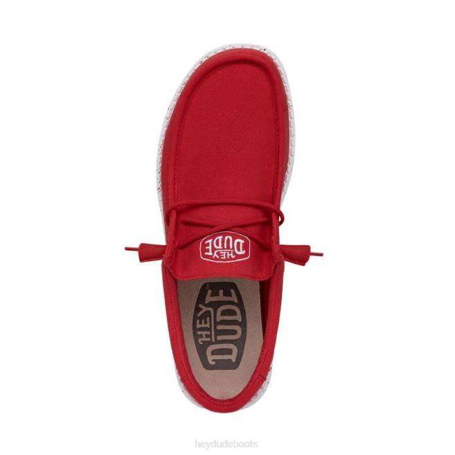 Men Red Hey Dude Wally Slub Canvas Shoes H6P6418