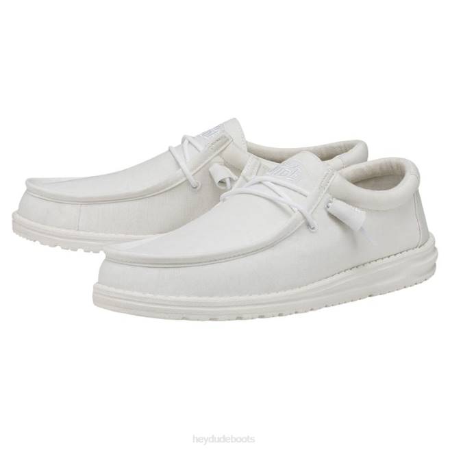 Men White Hey Dude Wally Slub Canvas Shoes H6P6423