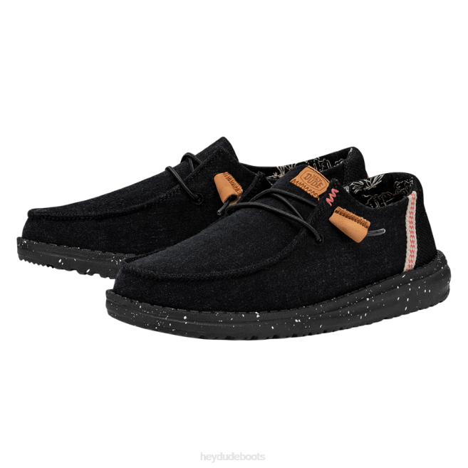 Men Black Hey Dude Wendy Washed Canvas Shoes H6P62