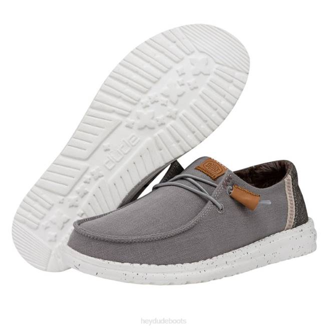 Men Grey Hey Dude Wendy Washed Canvas Shoes H6P64