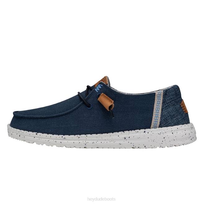 Men Navy Hey Dude Wendy Washed Canvas Shoes H6P63