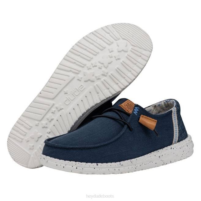 Men Navy Hey Dude Wendy Washed Canvas Shoes H6P63