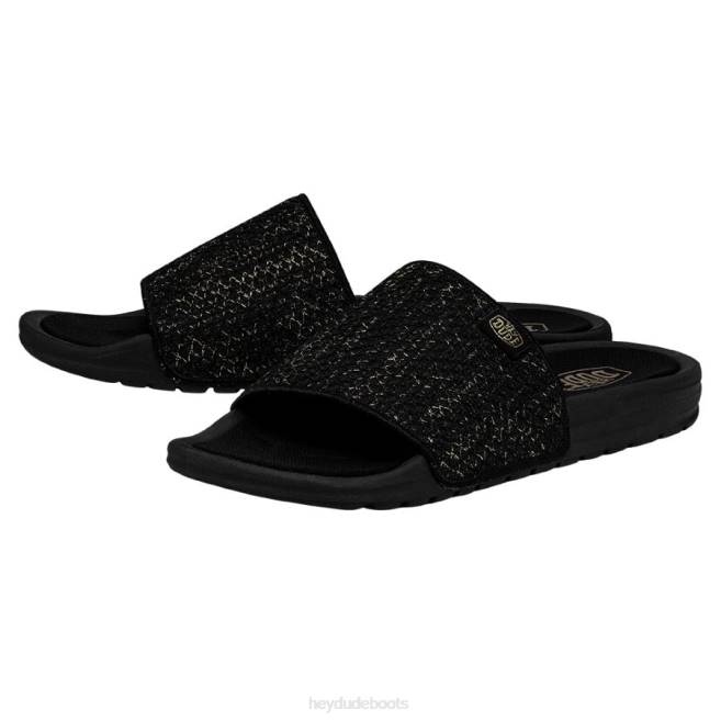 Women Black Gold Hey Dude Chandler Knit Shoes H6P6248