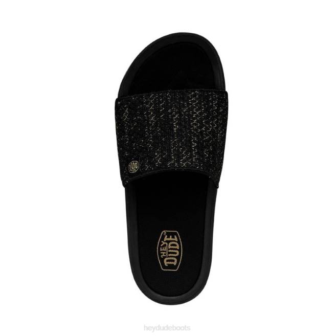 Women Black Gold Hey Dude Chandler Knit Shoes H6P6248